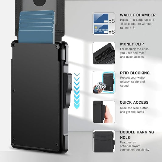 umoven Wallet for Men - with Money Clip Slim Leather Slots Credit Card Holder RFID Blocking Bifold Minimalist Wallet (Dark Black)