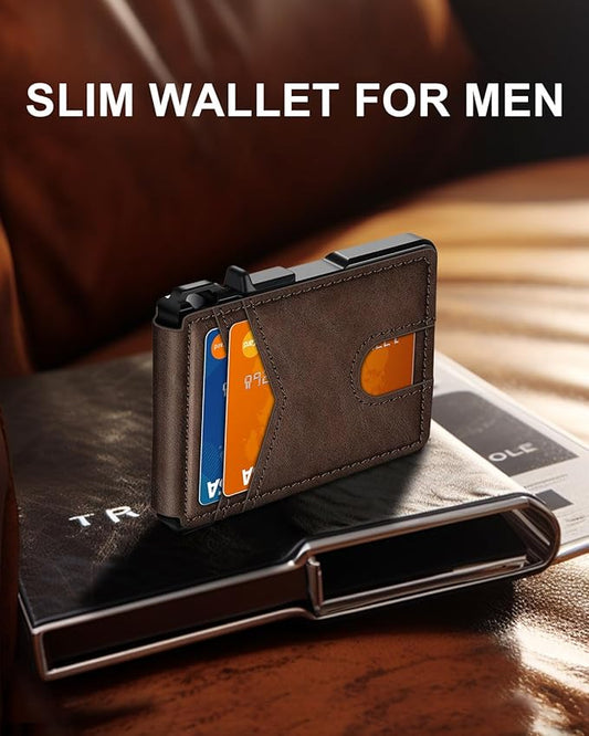 Wallet for Men, Mens Minimalist Wallet 9-13 Cards, Slim Compact Wallet with Money Clip & ID Window, RFID Blocking Smart Pop Up Card Wallet, Metal Aluminum Credit Card Holder Bifold Wallet