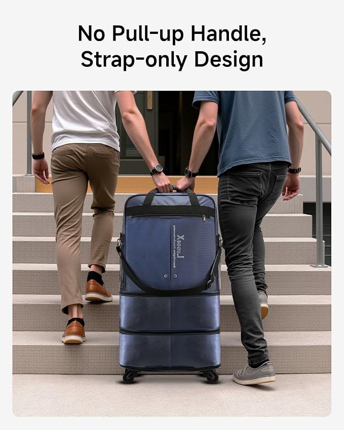 LUGGEX Suitcases with Wheels, Expandable Collapsible Luggage Rolling Travel Duffle Bag without Telescopic Handle, Foldable Large Weekender Bag for Men Women, Blue