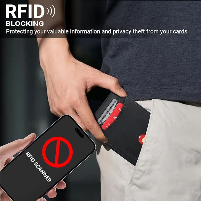 VATAN Wallet for Men, Mens Minimalist Wallet Credit Card Holder, Slim Leather Rfid 2 ID Window Large Capacity With Gift Box (Crazy Horse Black)