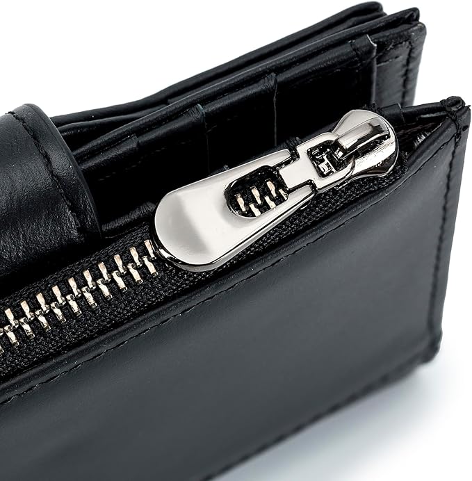 LUKZIJAES Genuine Leather Wallet for Men Vertical Model Large Capacity Card Case Purse Mens Vintage RFID Blocking with Zipper ID Window Coin Pocket (#6-Black)