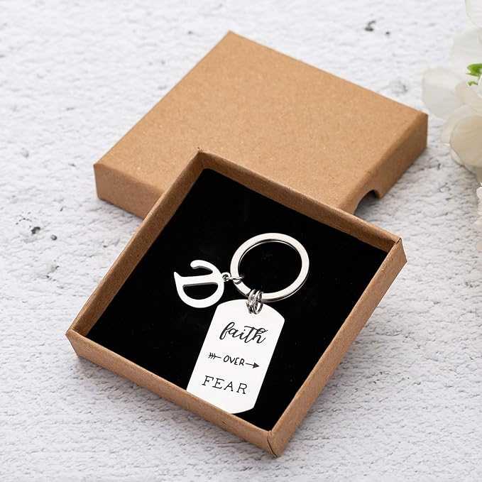 Inspirational Faith Over Fear Initial Keychain Gift