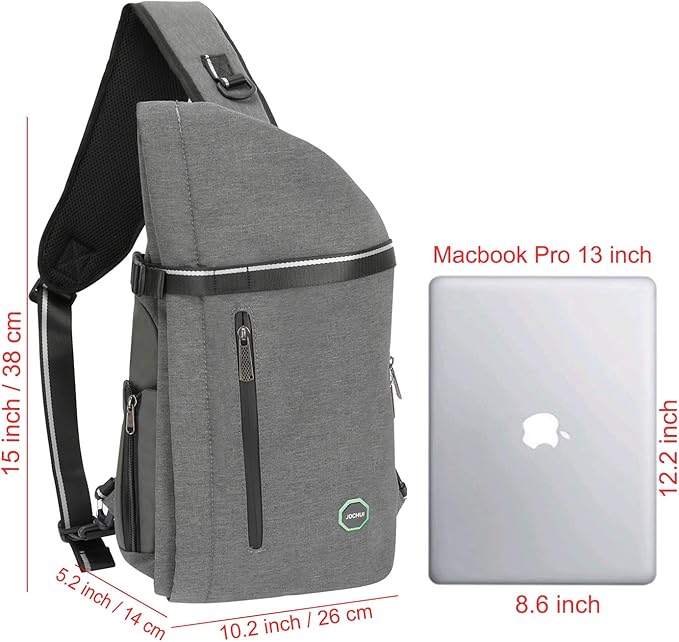 Large Sling Bag Laptop Backpack Cross Body Messenger Bag Shoulder Travel Rucksack (B-Light Gray)