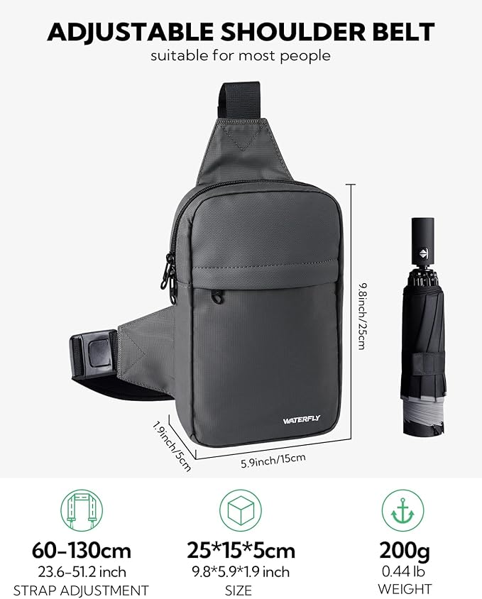 WATERFLY Mini Sling Crossbody Bag: Dual Pocket Small Shoulder Bag Lightweight Casual Phone Chest Bag Daypack for Travel