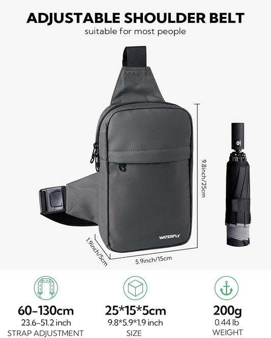 WATERFLY Mini Sling Crossbody Bag: Dual Pocket Small Shoulder Bag Lightweight Casual Phone Chest Bag Daypack for Travel