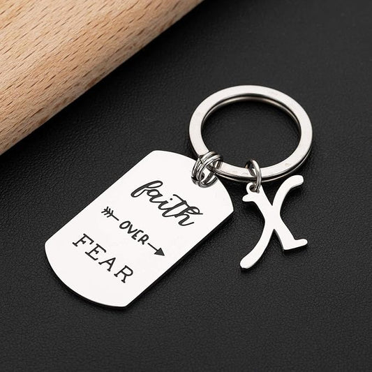 Inspirational Faith Over Fear Initial Keychain Gift