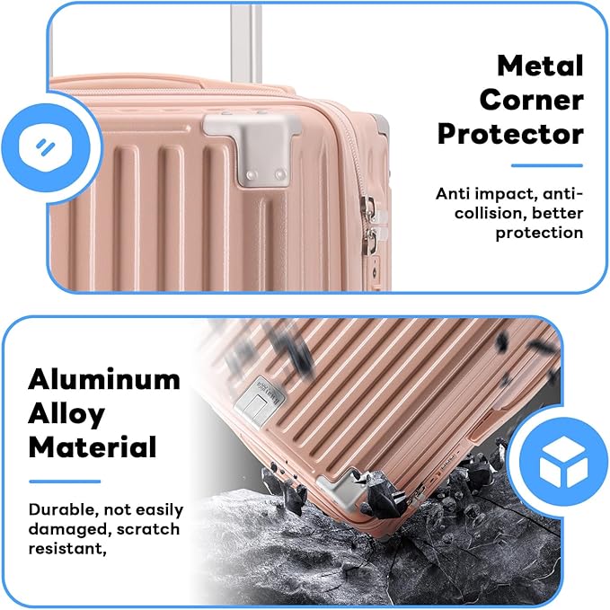 (14+20+24)Inch Carry on Luggage Carry-on with Cup Holder & USB Port, Luggage with Airline Approved TSA Lock, Softside Lightweight carry on luggage 22x14x9 airline approved 360° Double Spinner 8 Wheels