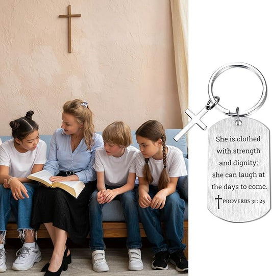 Inspirational Scripture Keychain with Cross - Bible Verse Matte Key Chain Religious Gift for Christian