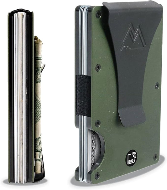 Mountain Voyage Co Minimalist Wallet for Men & Women - Slim RFID Wallet, Scratch Resistant, Credit Card Holder & Money Clip, Easily Removable Money & Cards, (Army Green)