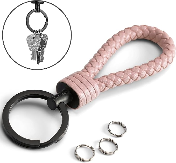 SERASAR | Leather Keychain [Strong] with Stainless Steel Key Ring - Additional Rings for Small Keys - With Gift Box