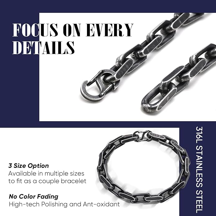 VNOX Link Chain Bracelets for Men - Cool Mens Bracelets Diamond-Cut Paperclip Solid Chain Bracelet Chunky Stainless Steel Jewelry Trendy Gifts