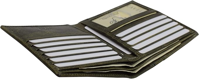 RFID Blocking Bifold Hipster Credit Card Wallet Premium Lambskin Leather (Cavelio Green)