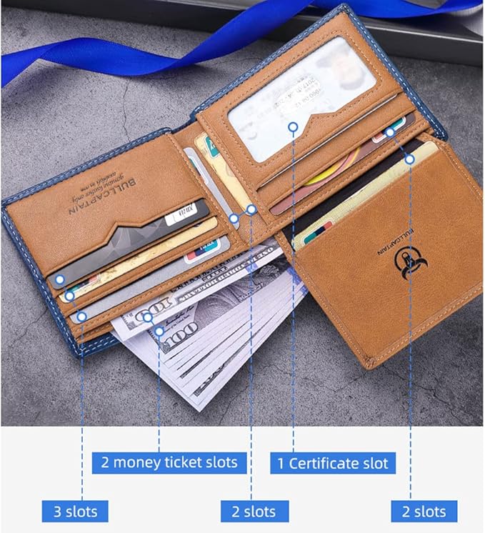 LUKZIJAES Genuine Leather Wallet for Men RFID Blocking Slim Bifold Front Pocket Wallets with 2 ID Window (#3-Yellow Brown)