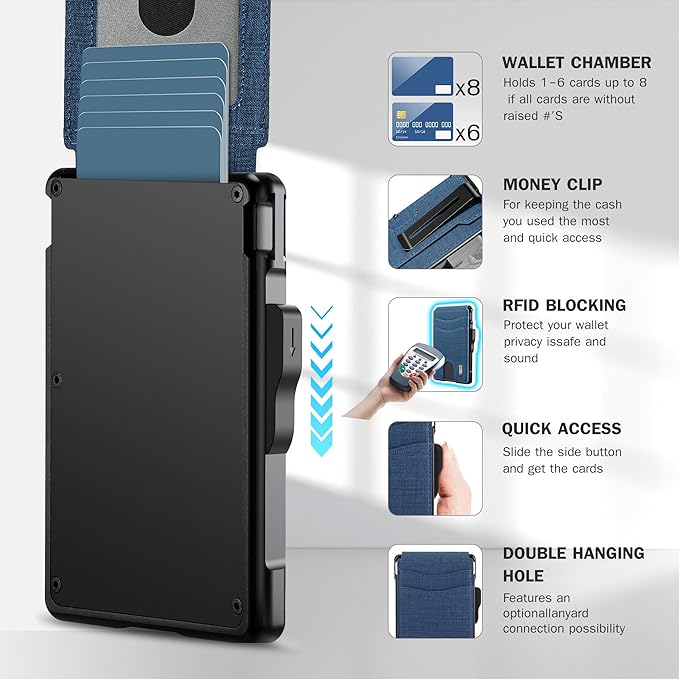 umoven Wallet for Men - with Money Clip Slim Leather Slots Credit Card Holder RFID Blocking Bifold Minimalist Wallet (Dark Blue Fabric)