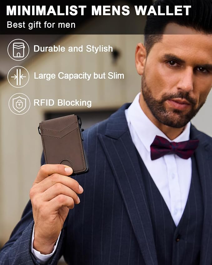 Wallet for Men, Mens Minimalist Wallet 9-13 Cards, Slim Compact Wallet with Money Clip & ID Window, RFID Blocking Smart Pop Up Card Wallet, Metal Aluminum Credit Card Holder Bifold Wallet