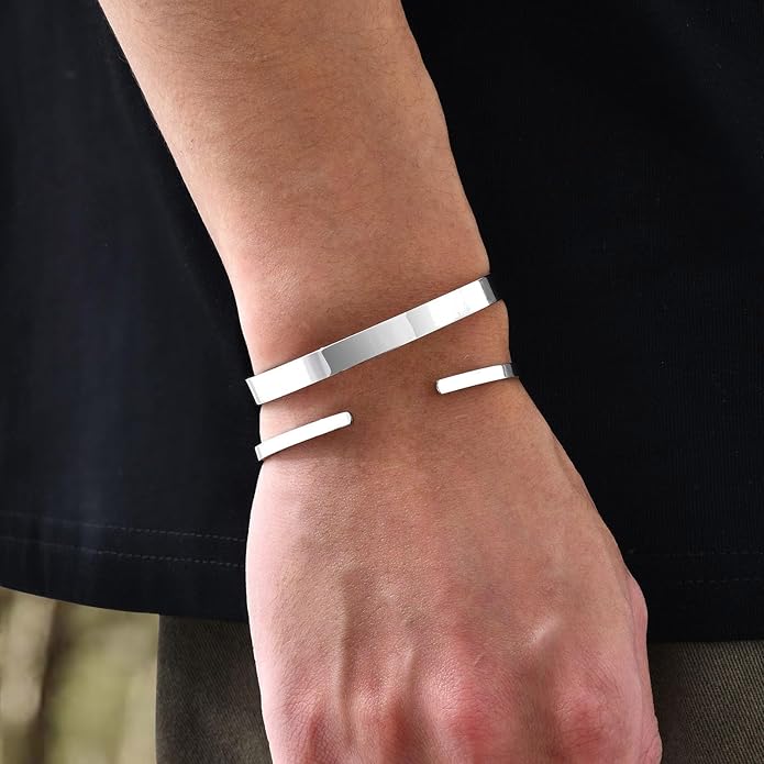MEALGUET Stainless Steel Mens Cuff Bracelet : Minimal Cool Silver/Black/Gold Plated Open Metal Cuff Bangle Bracelets for Men,Mens Bracelet Jewelry Gift