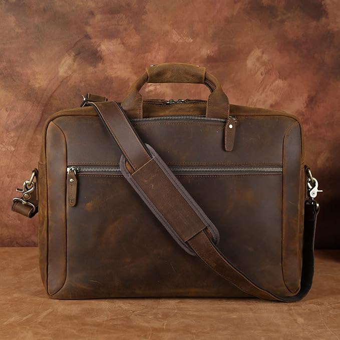 TIDING Leather 15.6" Laptop Backpack Convertible Business Briefcase Crossbody Shoulder Messenger Bag, Brown
