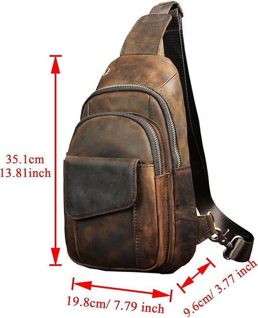 Le'aokuu Men Outdoor Casual Travel Hiking Tea Crossbody Chest Sling Bag Rig One Shoulder Strap Bag Backpack Men Leather