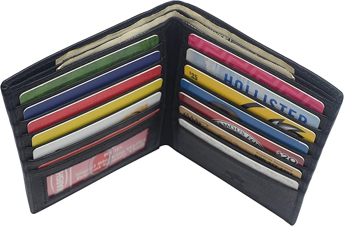 New Premium Lambskin Leather Bifold Hipster Credit Card Wallet (Black)