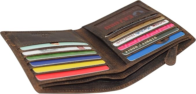 RFID Blocking Bifold Hipster Credit Card Wallet Premium Lambskin Leather (Vintage Logo Brown)