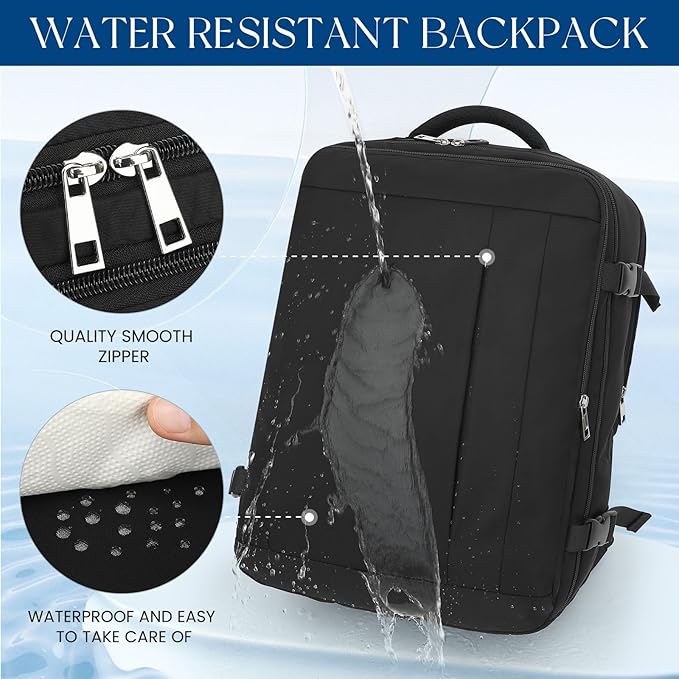 Large Travel Laptop Backpack, Carry on Backpack, 17.3 Inch Durable Business Work Sport Bag with USB Port, Water Resistant Rucksack Book Bag Gifts for Men Women, Black 22