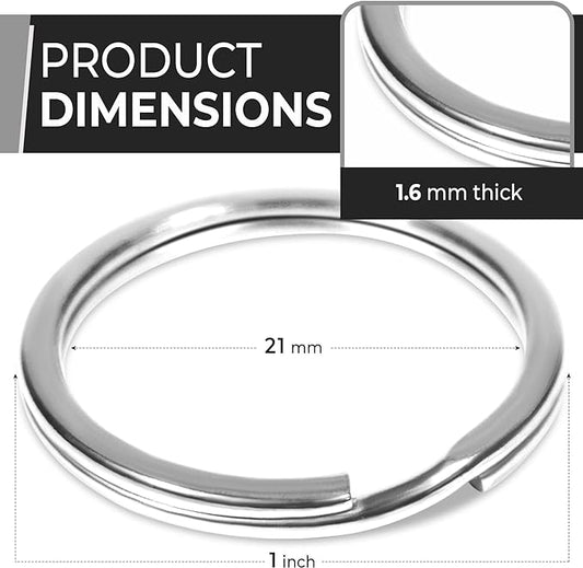 Crest 50 pcs Marine Grade Stainless Steel Split Ring for Keychains 1 inch 25mm SS316L Key Rings for Car Keys