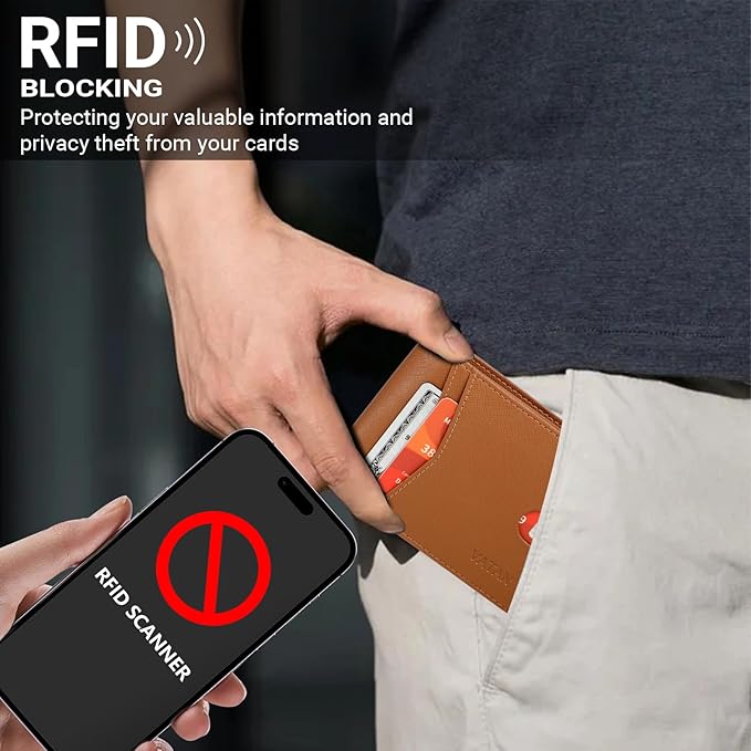 VATAN Wallet for Men, Mens Minimalist Wallet Credit Card Holder, Slim Leather Rfid 2 ID Window Large Capacity With Gift Box (Cross Grain Brown)