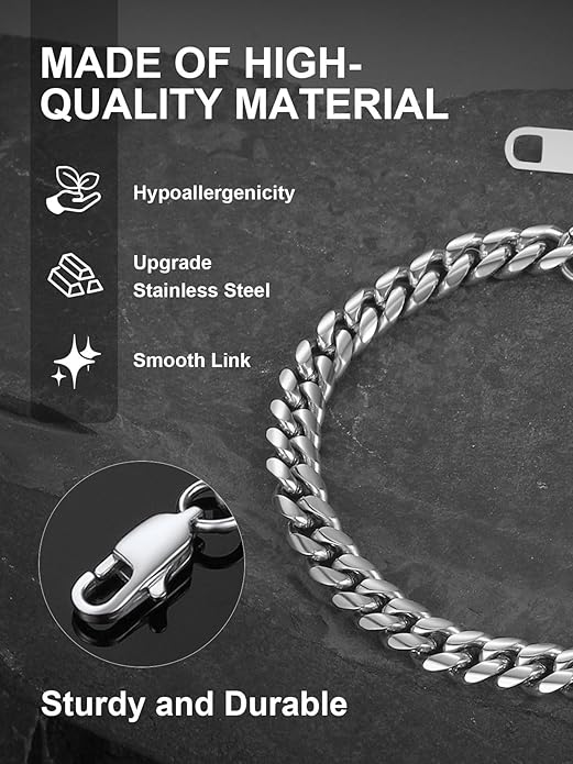 ChainsPro Cuban Link Bracelet for Mens, 6/10/14 mm, 19-21CM Length, 18K Gold Plated/316L Stainless Steel/Black-With Gift Box