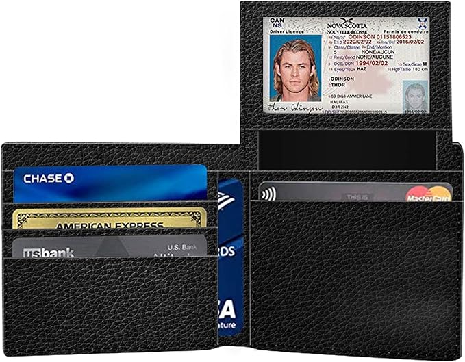 (Wolf, Crow And Native American Indian Tribal Dreamcatcher Front Pocket Slim Bifold Leather Wallet RFID Blocking with ID Window for Men