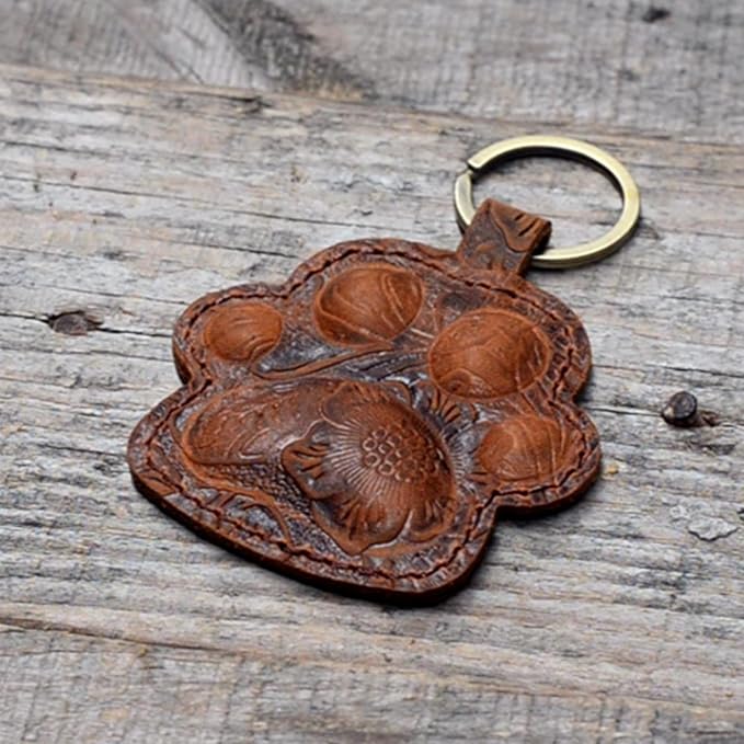 JJNUSA Dog Paw Leather KeyChain Gift Women Men Key Rings Puppy Doggie Lover Accessories