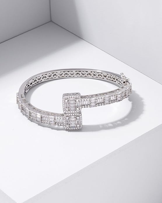 Lulu Mel Iced Out Baguette Diamond Bracelet Jewelry for Women, Hip Hop Mens 14k Gold Silver Plated Cubic Zirconia Bangle Bracelet, Men Heart Cuff Bracelet With Jewelry Box