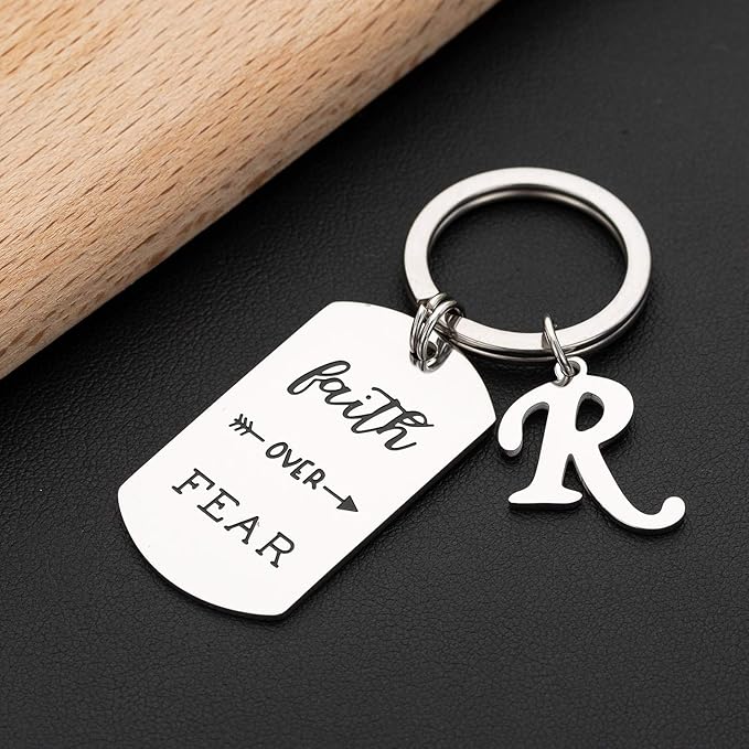 Inspirational Faith Over Fear Initial Keychain Gift