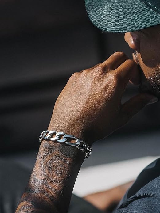 ChainsPro Men Sturdy Figaro/Cuban Chain Bracelet, 6/9/13mm Width, 7.48/8.26inch Length, 316L Stainless Steel/18K Gold Tone/Black- Send Gift Box