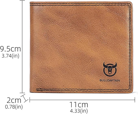 LUKZIJAES Genuine Leather Wallet for Men RFID Blocking Slim Bifold Front Pocket Wallets with 2 ID Window (#3-Yellow Brown)