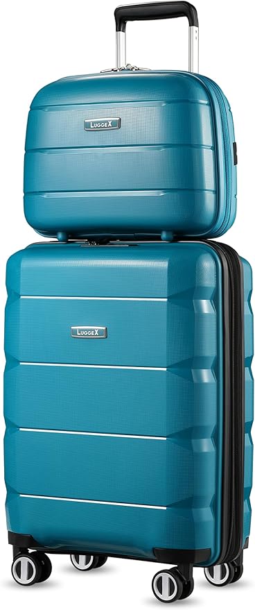 LUGGEX Carry on Luggage with Spinner Wheels, Lightweight Suitcase 2 Piece, Expandable (Teal, 14/20)