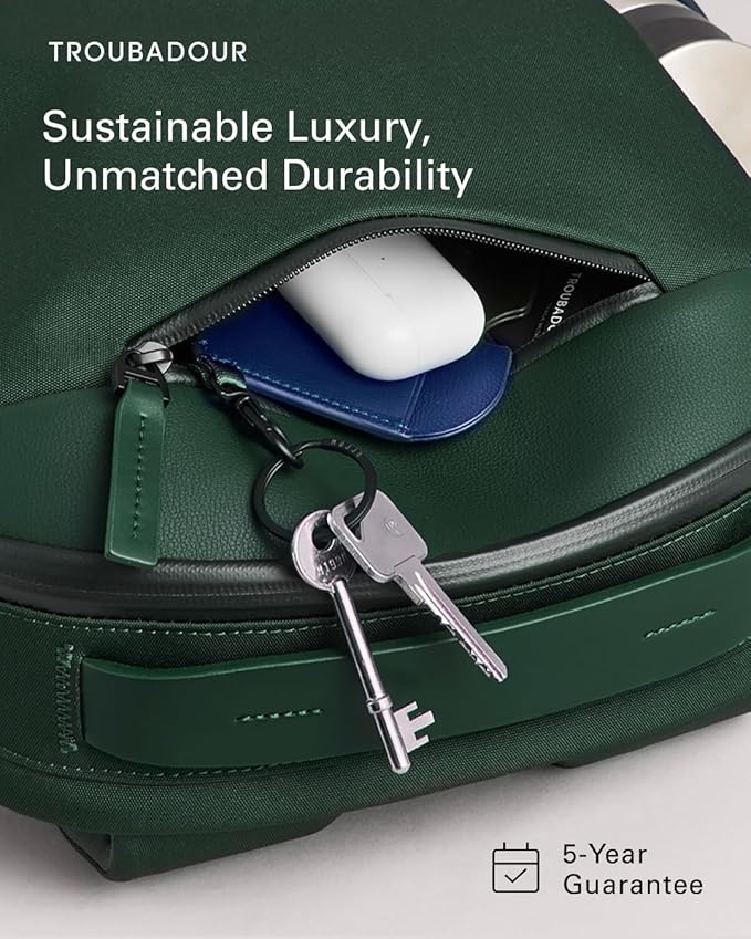 Troubadour Apex Compact Backpack 3.0 - Ultimate Work & Travel Laptop Backpack - 15" Padded Laptop Pocket - Waterproof, Lightweight, Spacious - Innovative Pockets - Made From Recycled Materials - Green