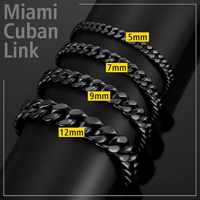 Stainless Steel Bracelets for Men,Cuban Link Mens Bracelet Silver/Black/Gold Plated Classic Chain Wrist Bracelets Jewelry Gifts for Dad Husband 5/7/9/12MM Width,7.5"/8.3"/9" Length with Gift Box