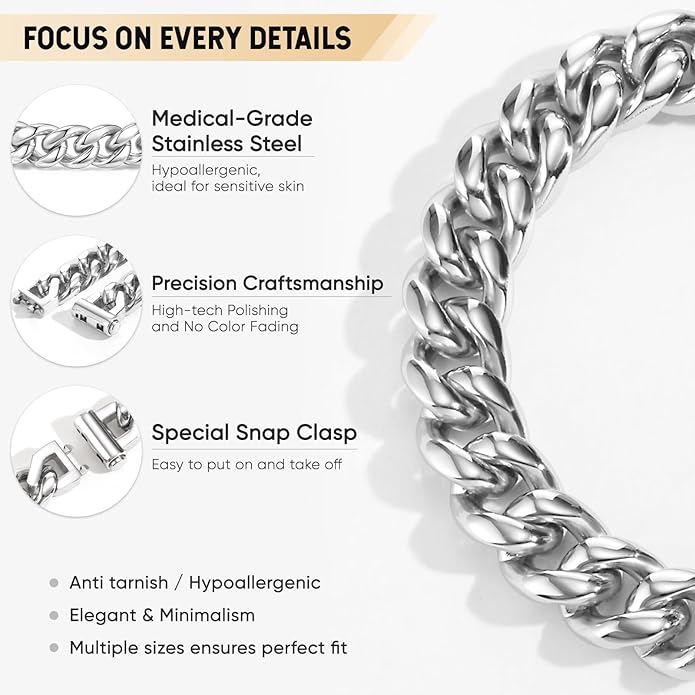 VNOX Link Chain Bracelets for Men - Cool Mens Bracelets Diamond-Cut Paperclip Solid Chain Bracelet Chunky Stainless Steel Jewelry Trendy Gifts