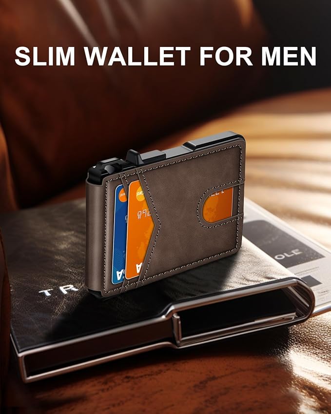 Wallet for Men, Mens Minimalist Wallet 9-13 Cards, Slim Compact Wallet with Money Clip & ID Window, RFID Blocking Smart Pop Up Card Wallet, Metal Aluminum Credit Card Holder Bifold Wallet