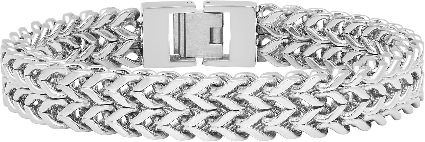 Men's Stainless Steel Double Franco Link Bracelet with Secure Fold Over Clasp - Durable & Stylish