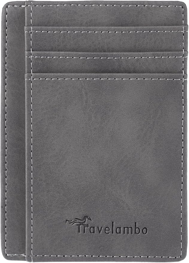 Travelambo Slim Wallet Front Pocket Minimalist Leather RFID Blocking Medium Size