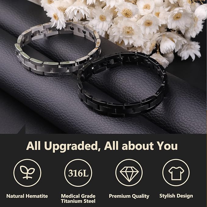 Feraco Magnetic Bracelets for Men Sleek Titanium Stainless Steel Magnetic Therapy Bracelet with Sizing Tool, Jewelry Gifts for Men (Black)