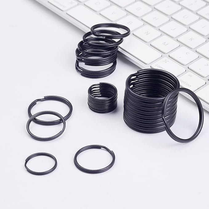 40 Pack Black Key Ring Keychain Assorted in 4 Sizes Metal Round Split Key Chains Rings for Home Car Dog Tag Office Lanyards Keys Attachment
