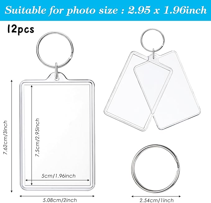 12 Pcs Photo Keychain (2 x 3inch) Transparent Picture Keychain, Acrylic Photo Insert Keychain Blank Photo Insert Keyring DIY Personalize Favor Graduation Gift