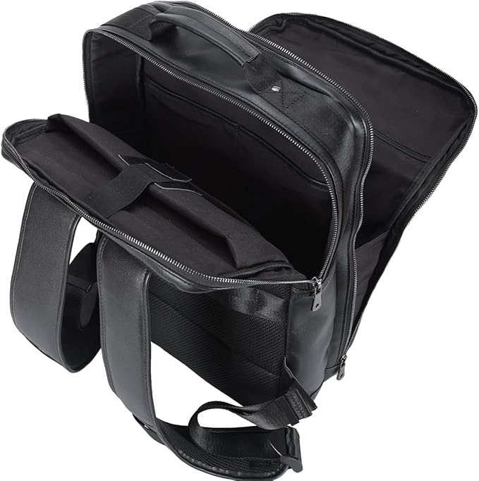 STAR VISTA Angelo 17.3" Premium Calfskin Leather Laptop Backpack for Men, Multi Pockets, Business Travel Bag, Casual Outdoor Rucksack, YKK Zippers, Black
