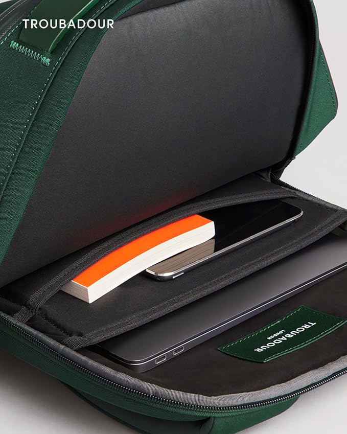 Troubadour Apex Compact Backpack 3.0 - Ultimate Work & Travel Laptop Backpack - 15" Padded Laptop Pocket - Waterproof, Lightweight, Spacious - Innovative Pockets - Made From Recycled Materials - Green