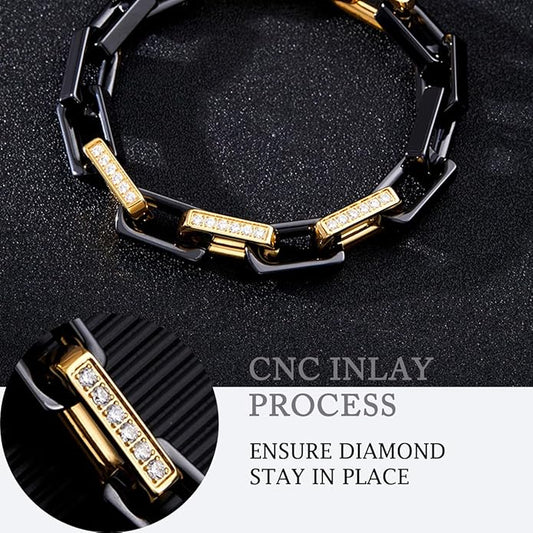 EVANYIZHOU Men's Cuban Link Bracelet - Black/Blue/White Ceramic Chain Bracelet for Men,Skin-Friendly & Durable,Gift for Husband, Dad (Valentine's, Christmas