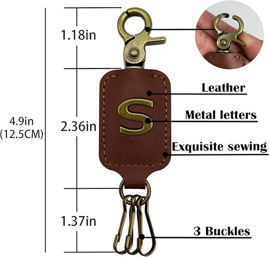 XGALBLA Initial Letter Brown Leather Alphabet Keychain with Easy Clasp, Key Car Bag Key Ring for Women & Men