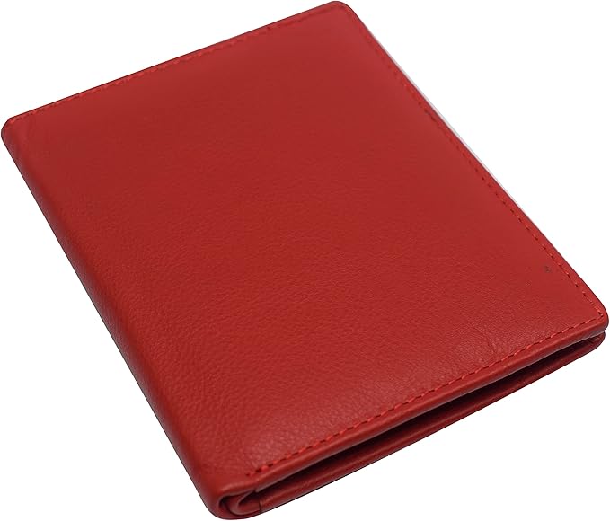 RFID Blocking Bifold Hipster Credit Card Wallet Premium Lambskin Leather (CN Red)