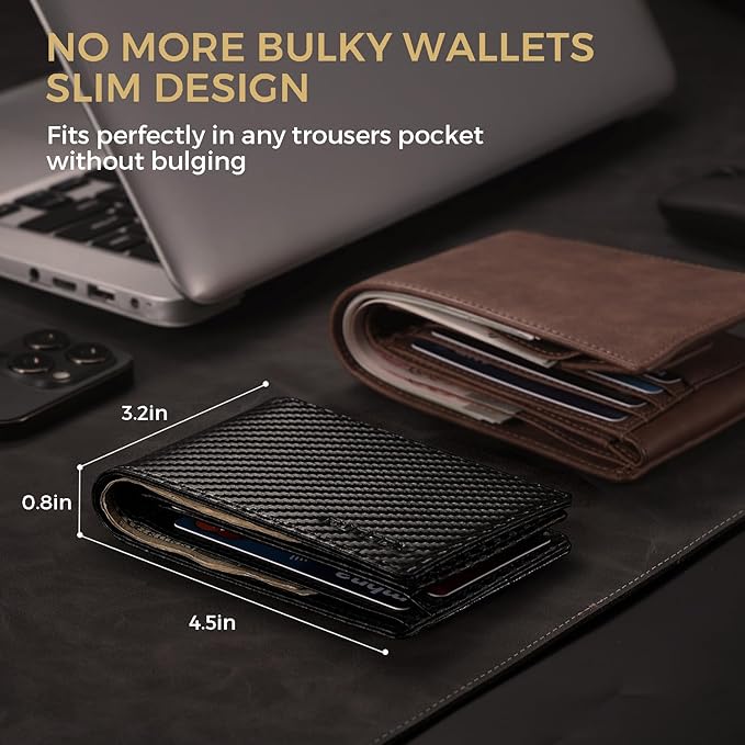 RUNBOX Wallet for Men Bifold RFID Blocking Wallets with 2 ID Window 14 Card Holders 1 cash pocket 1 Gift Box